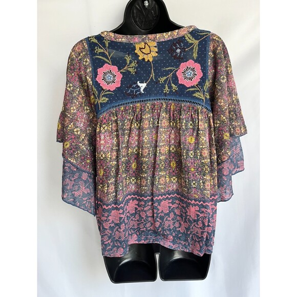 Anthropologie Postmark Ciutadella Boho Top Sz XS Hippie Bell Sleeve Embroidered - Picture 5 of 11